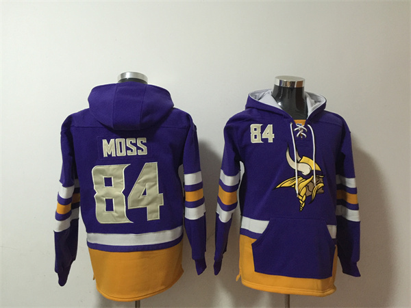 Men's Minnesota Vikings #84 Randy Moss Purple Ageless Must-Have Lace-Up Pullover Hoodie - Click Image to Close